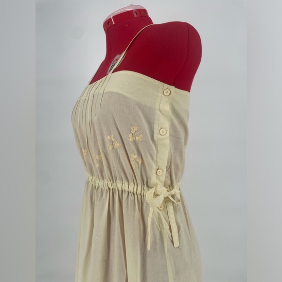 Vintage Pastel Yellow Side Button Drawstring Waist Midi Sundress - Picture 5 of 11